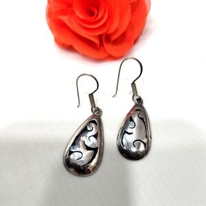 925 Earrings Sterling Silver Teardrop Dangle Lovely Piece 2"